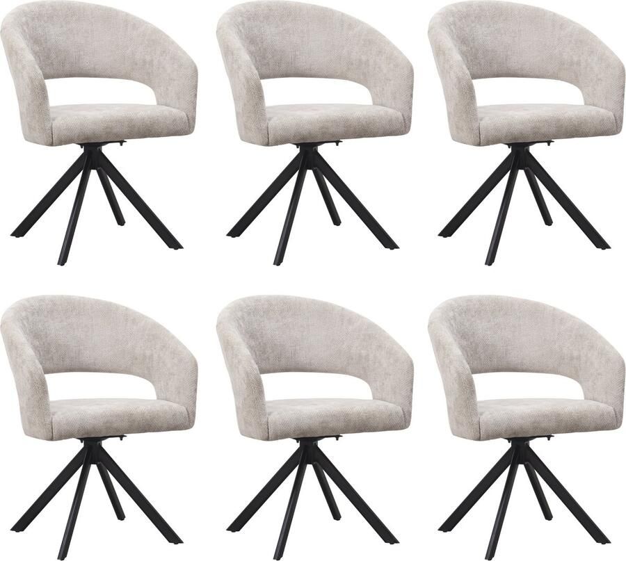 Ams Living Eetkamerstoel Draaibaar Set van 6 Stoelen Ronde afwerking Stof Kleur Licht Grijs Eettafel Stoelen Design Stoelen Eettafel 6 x Eetkamerstoelen Draaibaar Rond Licht Grijs
