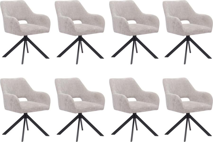 Ams Living Eetkamerstoel Draaibaar Set van 8 Luxe afwerking Stoffen Stoel met Metalen Poot Kleur Licht Grijs Eettafel Stoelen 8 x Design Stoelen Eettafel