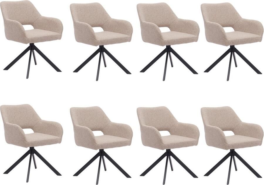 Ams Living Eetkamerstoel Draaibaar Set van 8 Luxe afwerking Stoffen Stoel met Metalen Poot Kleur Fine Taupe Eettafel Stoelen 8 x Design Kuipstoelen Eettafel