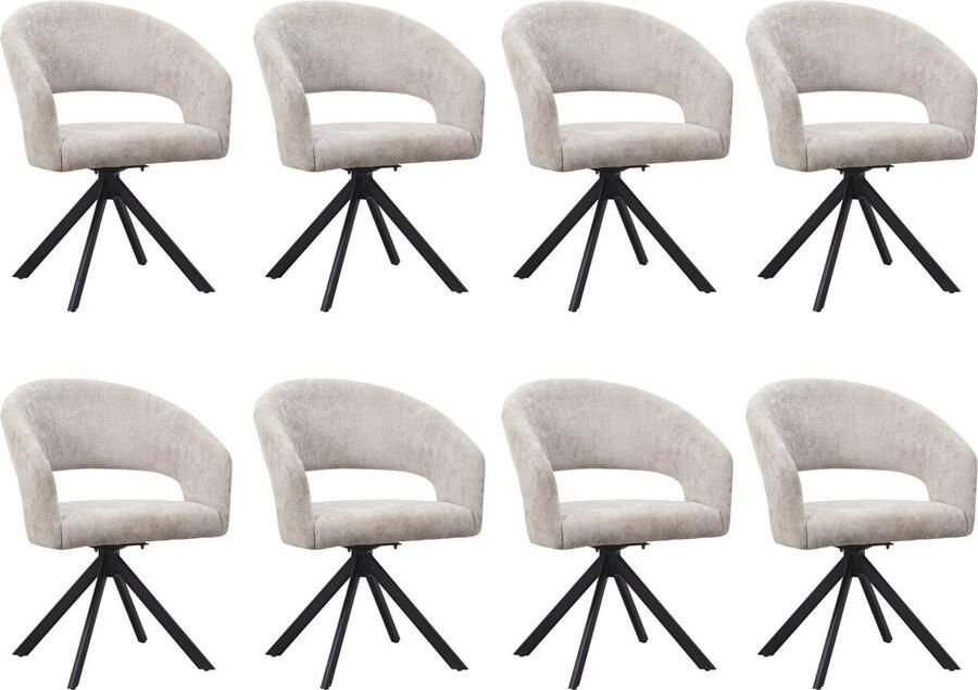 Ams Living Eetkamerstoel Draaibaar Set van 8 Stoelen Ronde afwerking Stof Kleur Licht Grijs Eettafel Stoelen Design Stoelen Eettafel 2 x Eetkamerstoelen Draaibaar Rond Licht Grijs