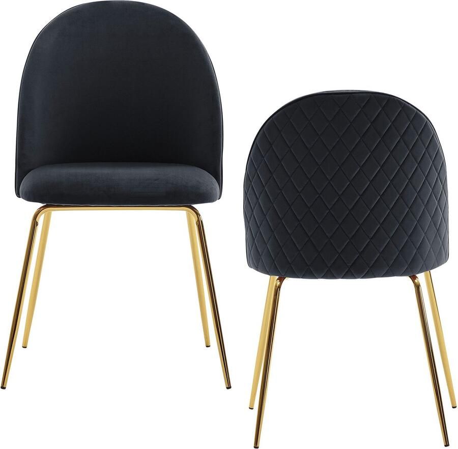 Amstyle Design eetkamerstoel set van 2 fluweel zwart gestoffeerd keukenstoel stof met gouden poten Scandinavische schelpstoel gestoffeerde stoel met fluwelen bekleding