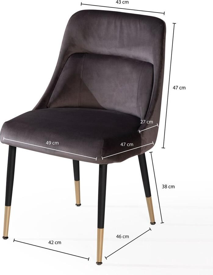 Amstyle Eetkamerstoel fluweelgrijze keukenstoel met zwarte poten schelpstoel modern gestoffeerde stoel met stoffen bekleding stoel bekleed met geïntegreerd rugkussen