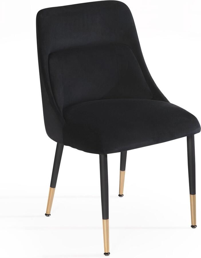 Amstyle Eetkamerstoel Fluweelzwarte keukenstoel met metalen poten schelpstoel Modern gestoffeerde stoel met stoffen bekleding stoel bekleed met geïntegreerd rugkussen