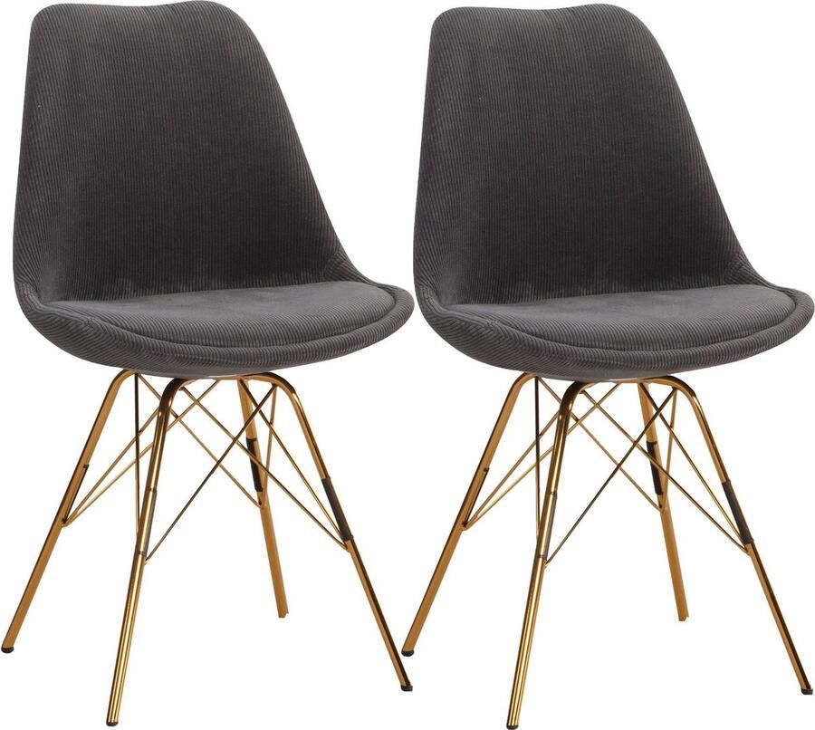 Amstyle eetkamerstoel set van 2 Cara stof antraciet keukenstoel met gouden poten corduroy kuipstoel Scandinavisch design gestoffeerde stoel met stoffen bekleding stoel gestoffeerd