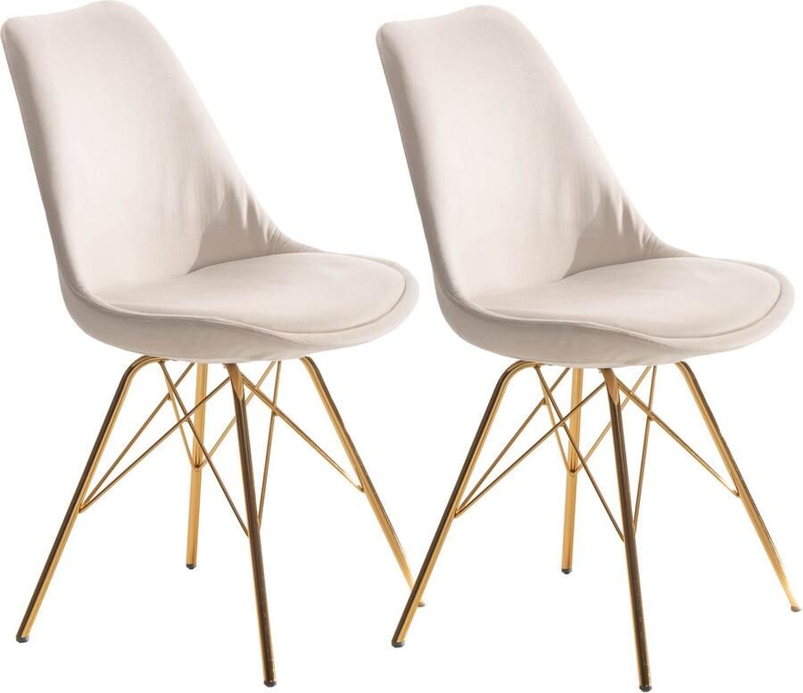 Amstyle eetkamerstoel set van 2 fluwelen beige keukenstoel met gouden poten schelpstoel Scandinavisch design gestoffeerde stoel met stoffen bekleding gestoffeerde stoel