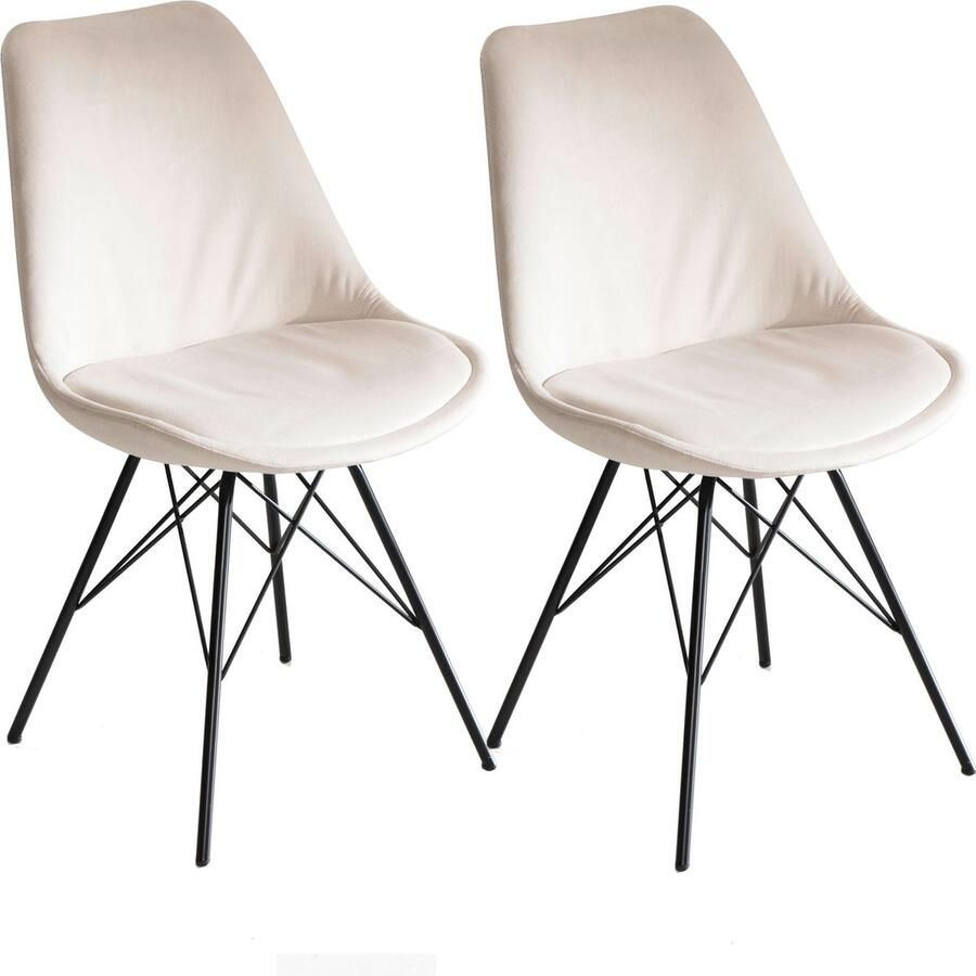Amstyle eetkamerstoel set van 2 fluwelen beige keukenstoel met zwarte poten schelpstoel Scandinavisch design gestoffeerde stoel met stoffen bekleding gestoffeerde stoel