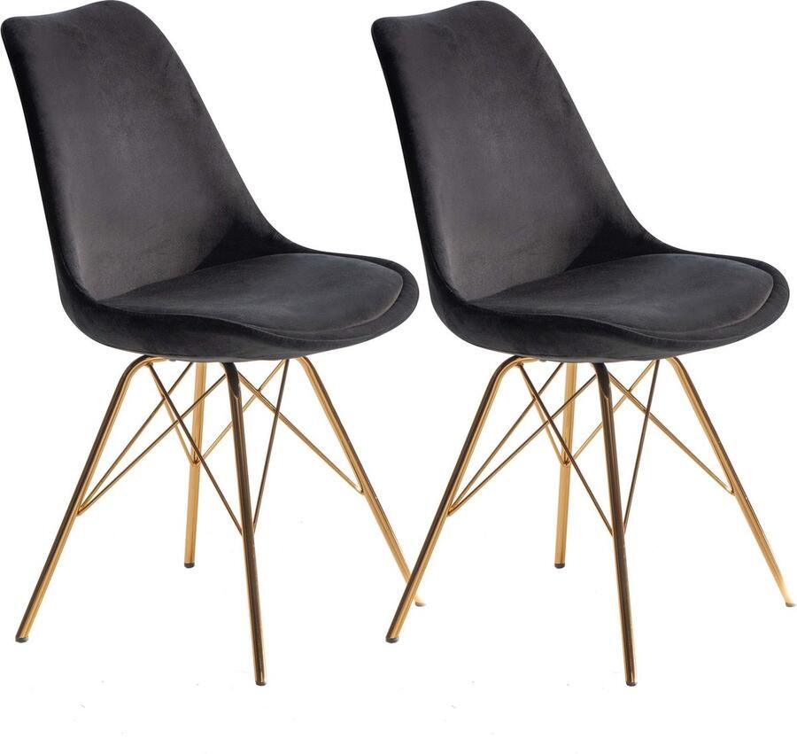 Amstyle eetkamerstoel set van 2 fluwelen zwarte keukenstoel met gouden poten schelpstoel Scandinavisch design gestoffeerde stoel met stoffen bekleding gestoffeerde stoel