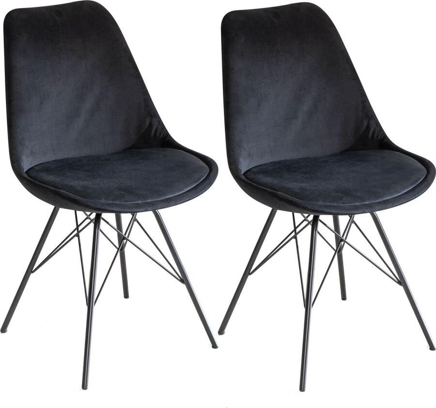 Amstyle eetkamerstoel set van 2 fluwelen zwarte keukenstoel met zwarte poten schelpstoel Scandinavisch design gestoffeerde stoel met stoffen bekleding gestoffeerde stoel