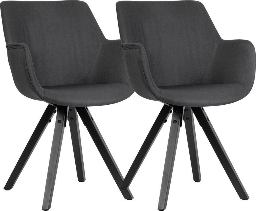 Amstyle eetkamerstoel set van 2 zwart met armleuningen met zwarte poten Stoffen keukenstoelen modern met zwarte poten Kuipstoel gestoffeerd