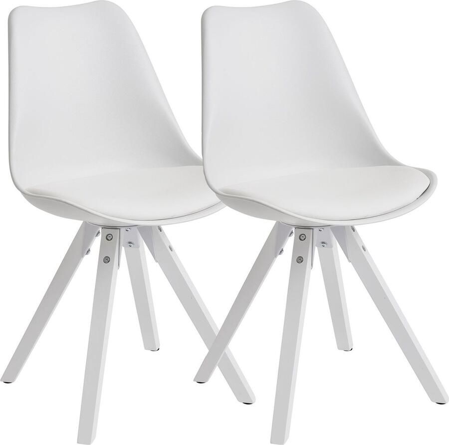 Amstyle Set van 2 Retro Eetkamerstoelen Wit Scandinavisch Rugleuning gestoffeerde stoel Keukenstoel met witte poten Stoel bekleed met kunstleer