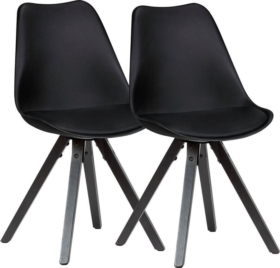 Amstyle Set van 2 retro eetkamerstoelen zwart met zwarte poten Scandinavisch gestoffeerde stoel met rugleuning Keukenstoel bekleed met kunstleer