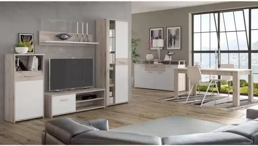 Merkloos GULADA tv-meubel dressoir eettafel hedendaags decor in wit en eiken - Foto 2