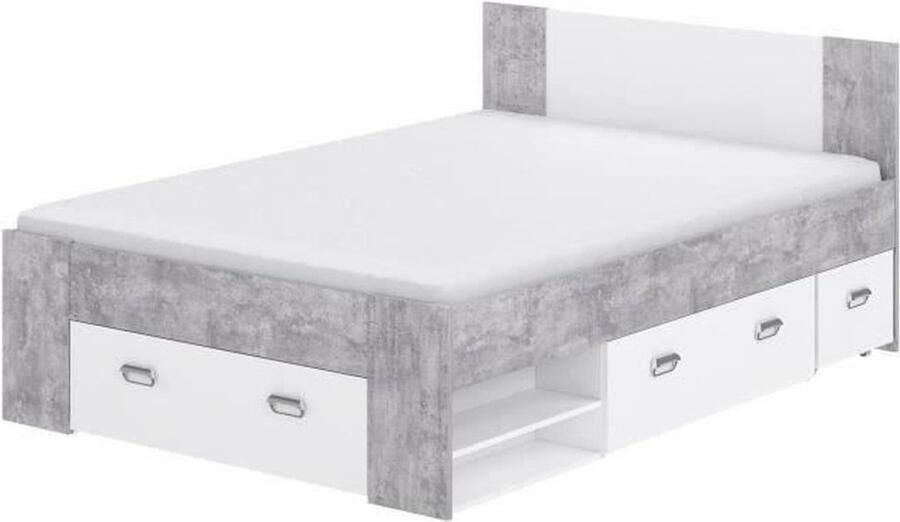 Anders Bed voor volwassenen 140x200 cm 3 lades + nachtkastje Decor van wit en beton UDINE - Foto 6