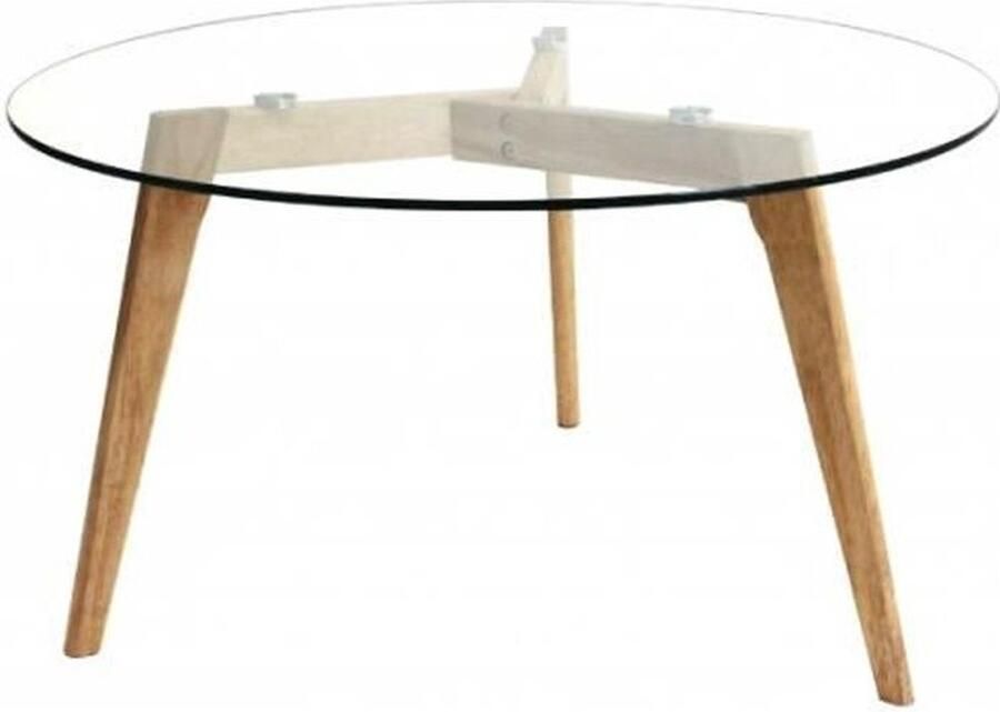 Anders Home Deco Ronde glazen tafel met houten poten diam. 80 cm