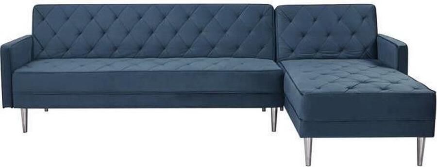 Anders Omkeerbare 3-zits hoekbank Blauw fluweel Metalen poten L 286 x D 169 x H 80 cm ISTANA