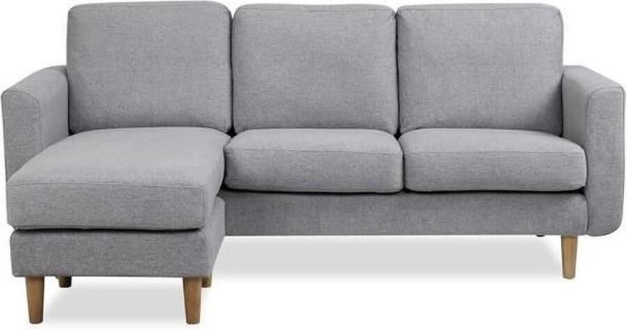 Anders Omkeerbare hoekbank Lichtgrijze stof met naturel houten onderstel L 197 x D 137 x 83 cm NOLAN