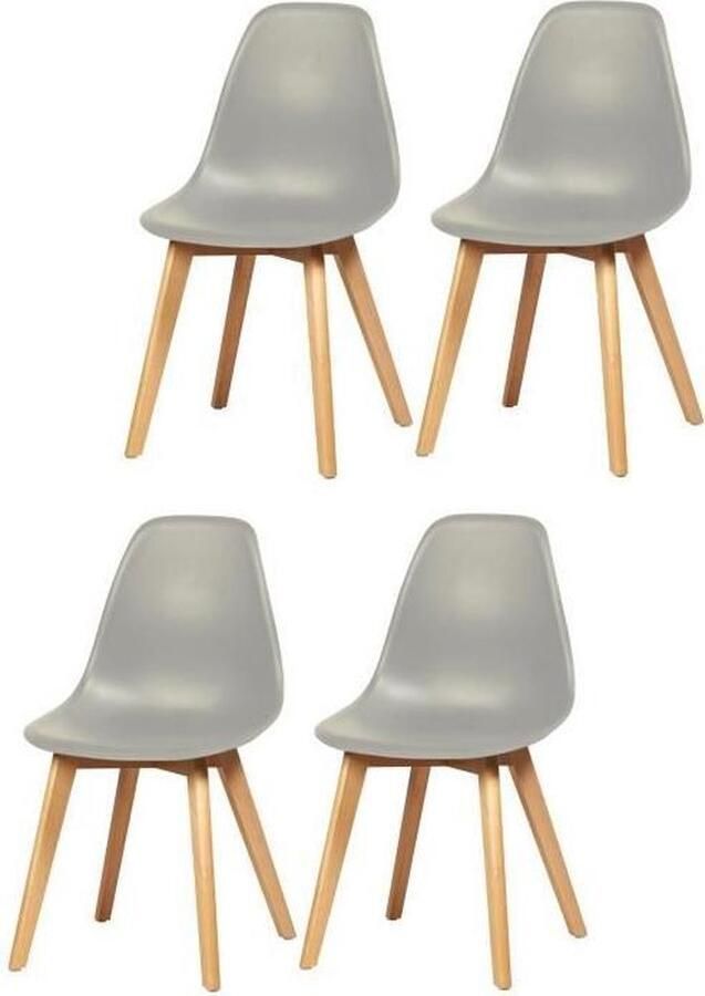 Merkloos SACHA Set van 4 grijze eetkamerstoelen Massief houten hevea-voeten Scandinavisch B 48 x D 55 cm