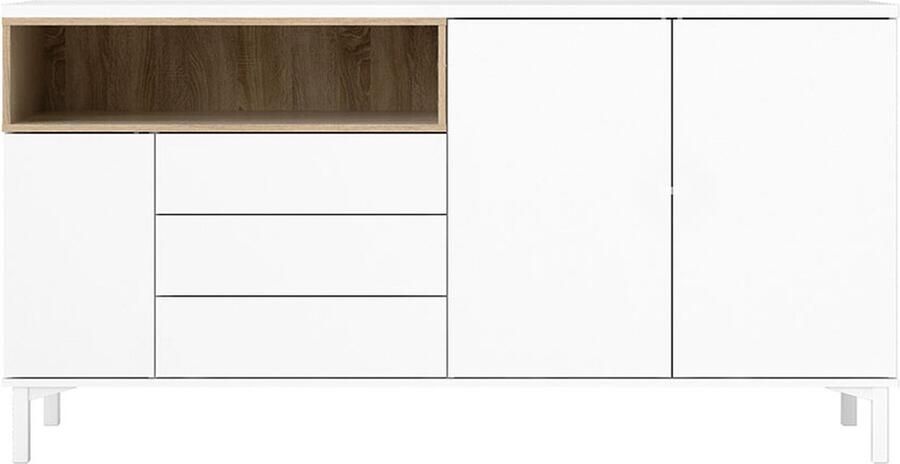 Anders VIBORG Dressoir 3 deuren 3 laden Mat wit en eiken decor L 175 7 x D 48 3 x H 89 8 cm