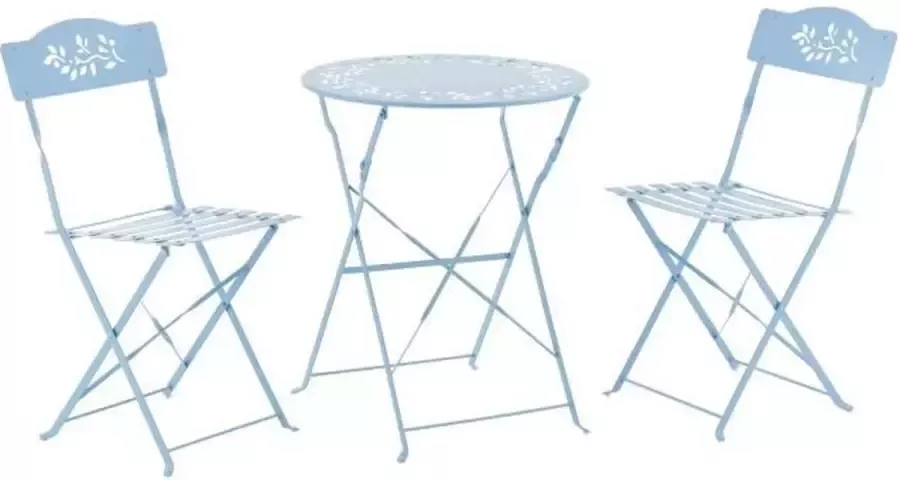Anders Bistro tuinset voor 2 personen Ronde tafel met motief 60 cm + 2 stoelen Gepoedercoat staal Blauw