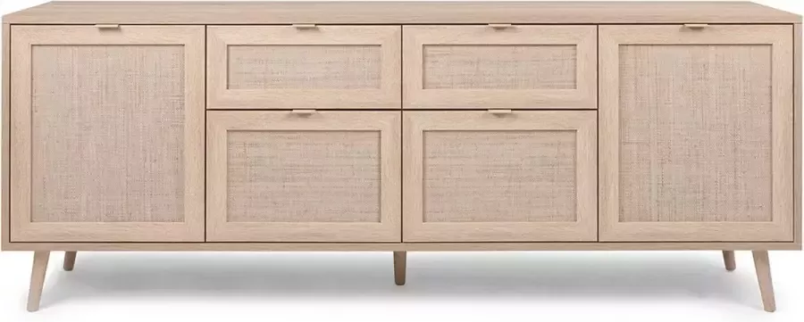 Finori Buffet 4 portes 2 tiroirs impression cannage et noir Vienna L180 x H71 cm