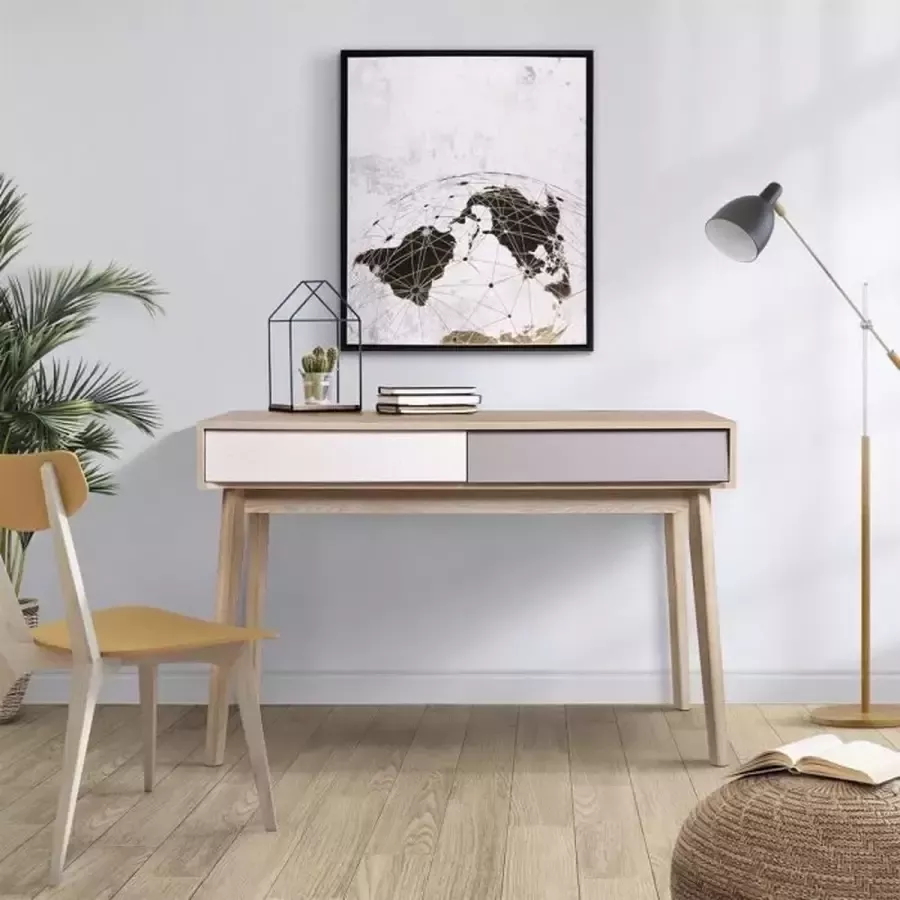 Anders Bureau met 2 lades Scandinavisch NEW SOFIA Eiken Wit Grijs Patronen L 120 x D 55 x H 78 cm