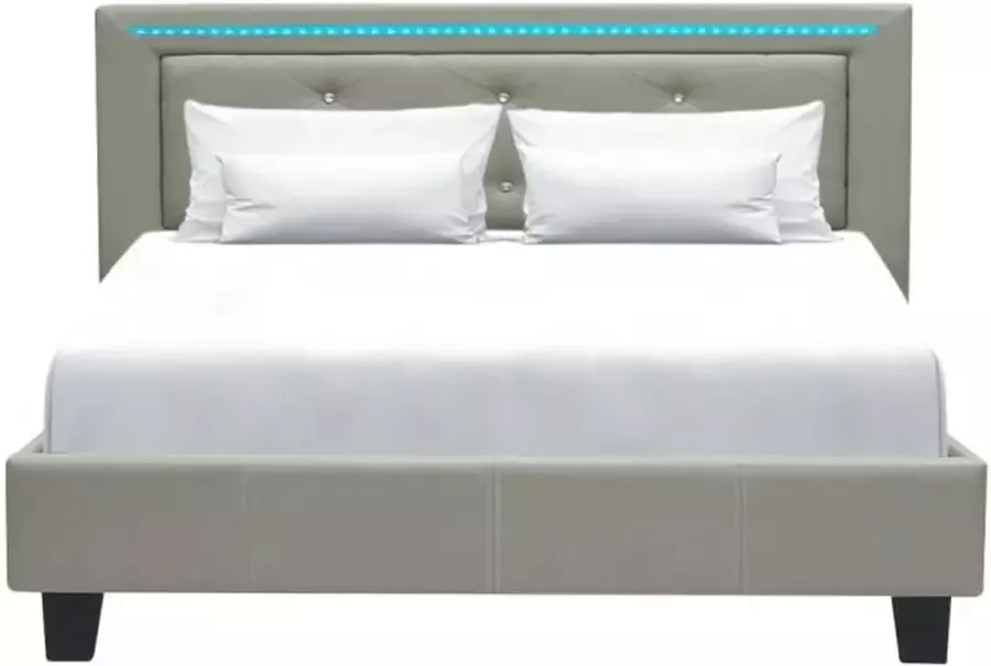 Anders EDOUARD Volwassen bed 140 x 190 cm met LED-verlichtingssysteem Modern Faux Taupe Inclusief boxspring