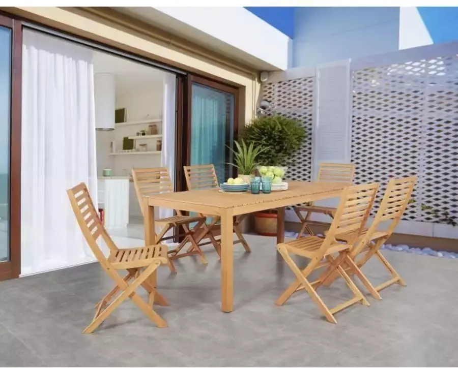 Anders FSC Eucalyptus Tuintafel Met 6 Klapstoelen 160 x 90 x 74 cm Bruin