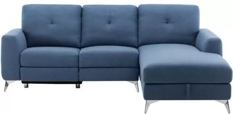 Anders Hoekbank rechts met 1 elektrische relaxplek + koffer Blauwe stof L 260 x D 51 x H 90 cm FRANKLIN