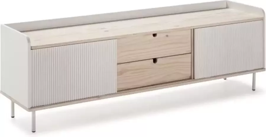 Anders HORIZON TV meubel met schuifdeuren 2 lades wit metaal en gebleekt eiken modern Scandinavisch L160XP40XH52cm