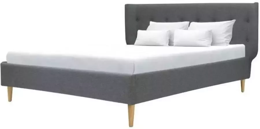 Anders Klassiek bed voor volwassenen Lichtgrijze stof Hoofdeinde met noppen en houten poten inclusief boxspring L 140 x L 190 cm NAILHEADS