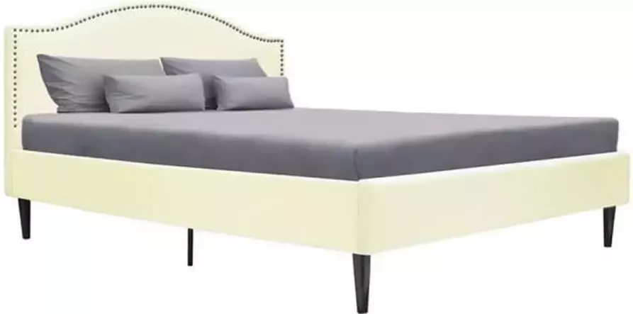 Anders Klassiek volwassen bed Beige stof Bezaaid hoofdeinde en houten poten inclusief boxspring B 160 x B 200 cm NAILHEADS