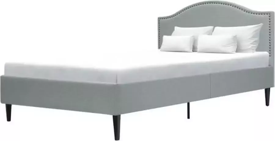 Anders Klassiek volwassen bed Lichtgrijze stof Bezaaid hoofdeinde en houten poten inclusief boxspring B 160 x B 200 cm NAILHEADS