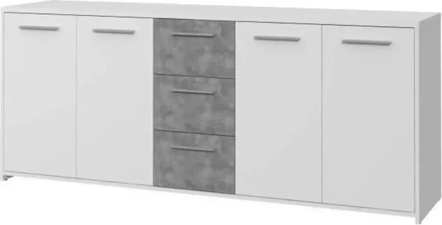 Merkloos Laag dressoir 4 deuren 3 laden Decor wit en betongrijs L 179 x D 42 x H 74 5 cm - Foto 1