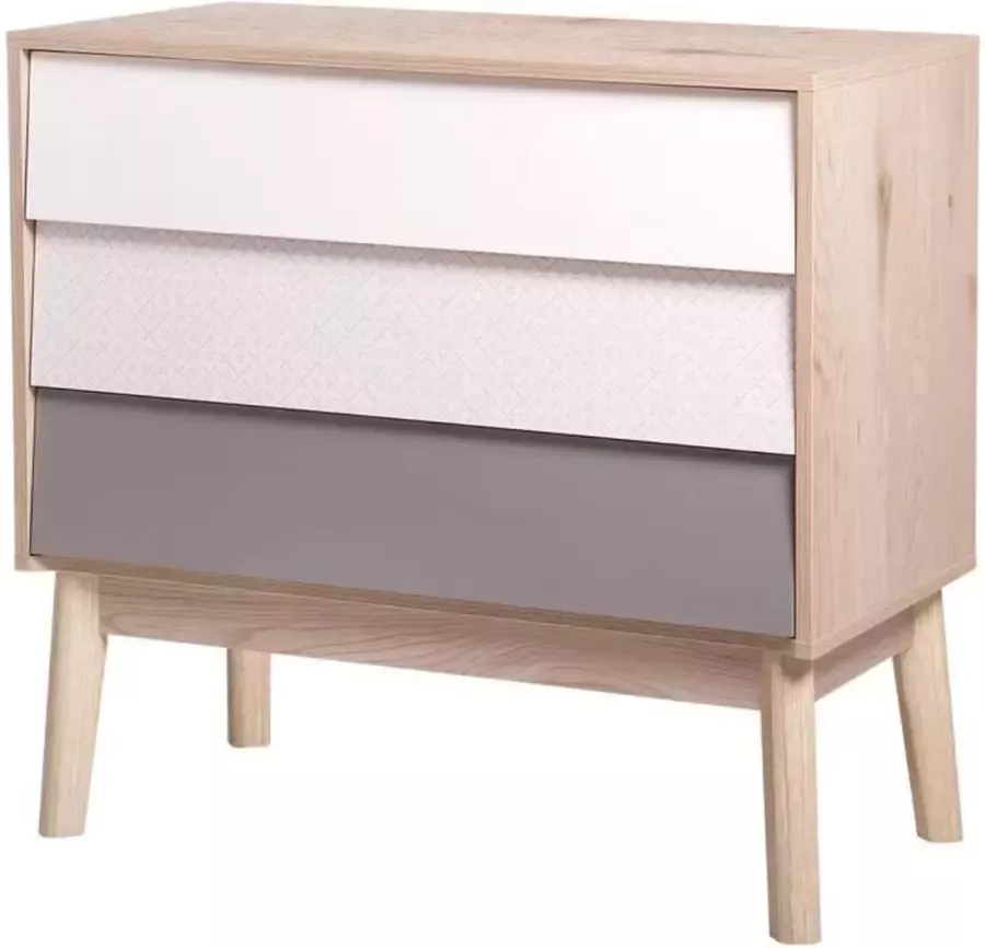 Anders Ladekast met 3 lades Scandinavisch NEW SOFIA White Grey Oak Patterns L 80 x D 40 x H 75 cm