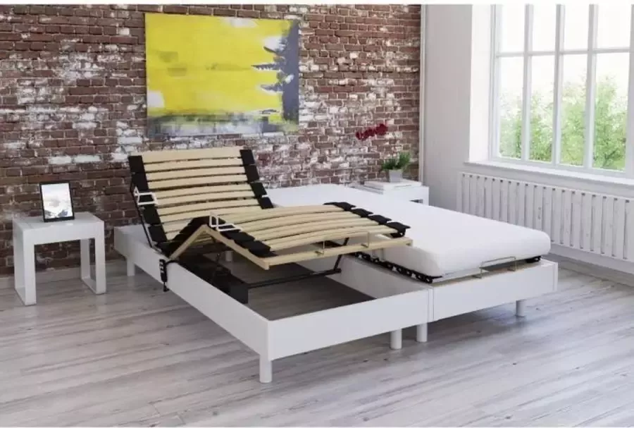 Anders Matras relaxset + elektrische matrassen wit satijn decor 2x80x200 Foam 14 cm Stevig TALCA