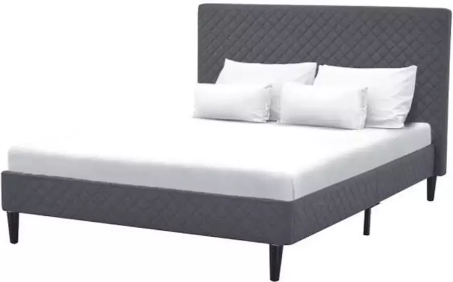 Anders OTTO Volwassen bed 140 x 190 cm Grijze stof Zwarte poten Lattenbodem