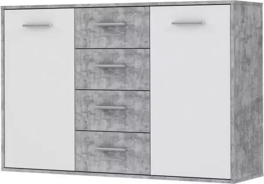 Merkloos PILVI Laag dressoir 2 deuren 4 laden Wit en lichtgrijs beton B 122 6 x D 34 2 H 88 1 cm