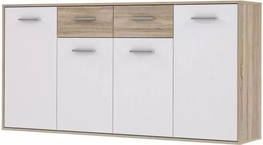 Merkloos PILVI Laag dressoir 4 deuren 4 laden Wit en sonoma eiken B 162 3 x D 34 2 x H 88 1 cm - Foto 2