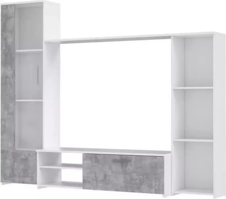 Cstore PILVI tv-meubel Matwit en lichtgrijs beton L 220 4 x D41 3 x H177 5 cm