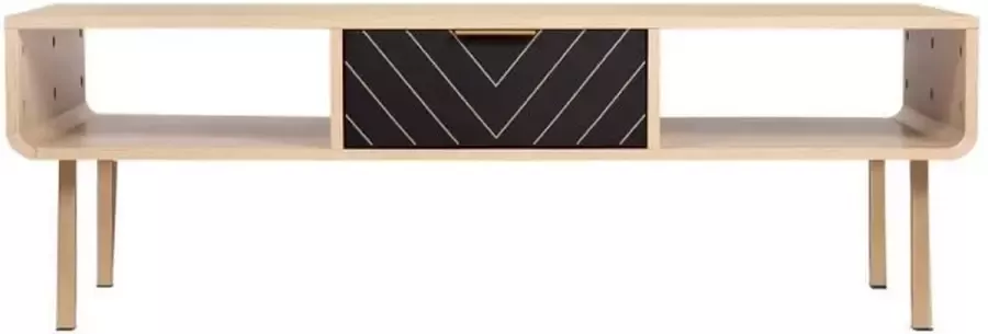 Merkloos Rechthoekige salontafel In spaanplaat decoratief papier Eiken en patronen Elegance 2 lades en 2 nissen LINE