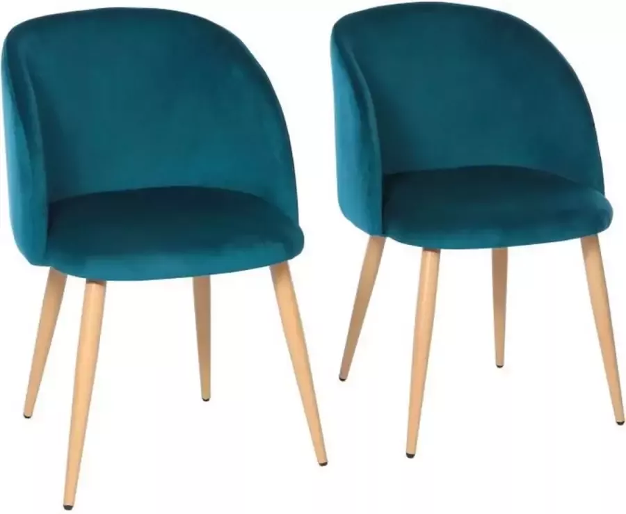 Merkloos Set van 2 eend blauwe fluwelen stoelen Metalen poten L 55 x D 45 x H 99 cm CURVY