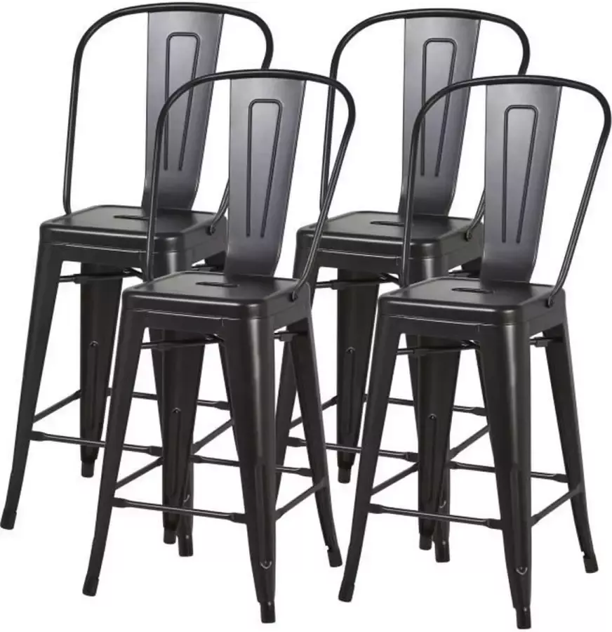 Cstore Set van 4 industriële metalen krukken Zwart L 30.5 x D 30.5 x H 61 cm MECANO
