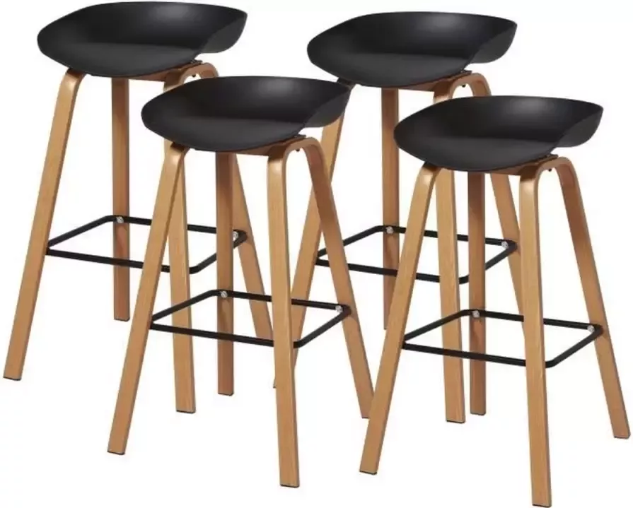 Anders Set van 4 krukken Zwart Metalen poten in houtverf L 42 x D 38 x H 75 cm ARIANA