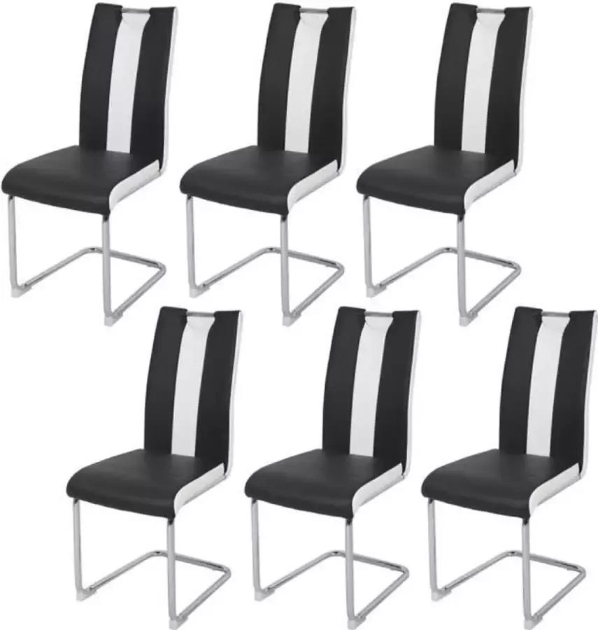 Merkloos Set van 6 stoelen Wit en zwart imitatie L 55 x D 45 x H 99 cm LEON
