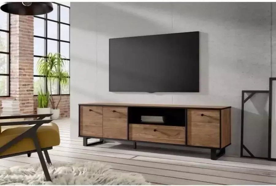 Cstore Tv-meubel 3 deuren 1 la Eiken en zwart decor L 180.8 x D 42 x H 52.8 cm SEWILL - Foto 4