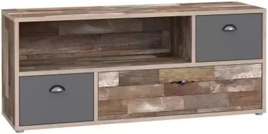 Anders TV-meubel met 2 lades 1 klep Maringo grenen en mat grijs decor B 141 8 x D 41 4 x H 59 9 cm KERLLA