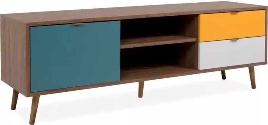 Anders TV-meubel Metaal & massief hout Donker walnoot Retro-vintage stijl L153 x D40 x H52 cm CUBA