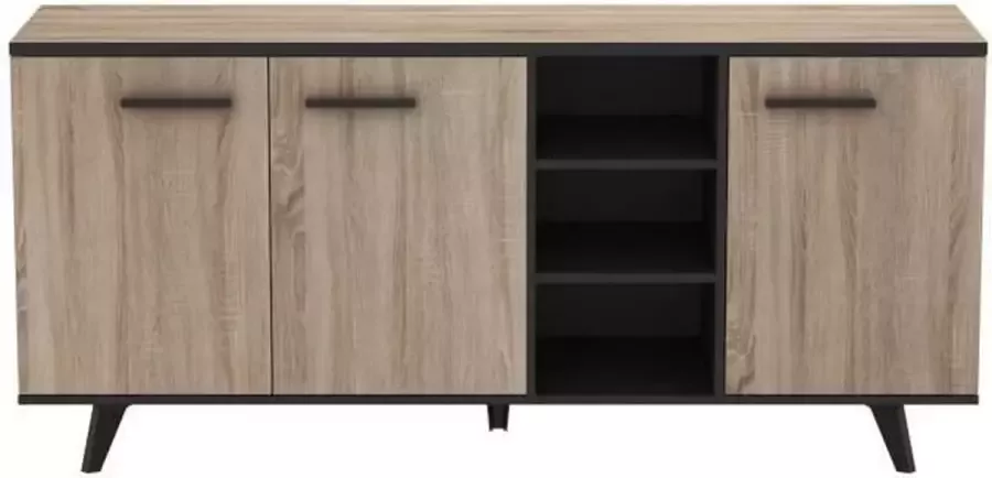 Merkloos WAYNE Modern laag dressoir geborsteld eiken decor en mat zwart L 160 7 cm