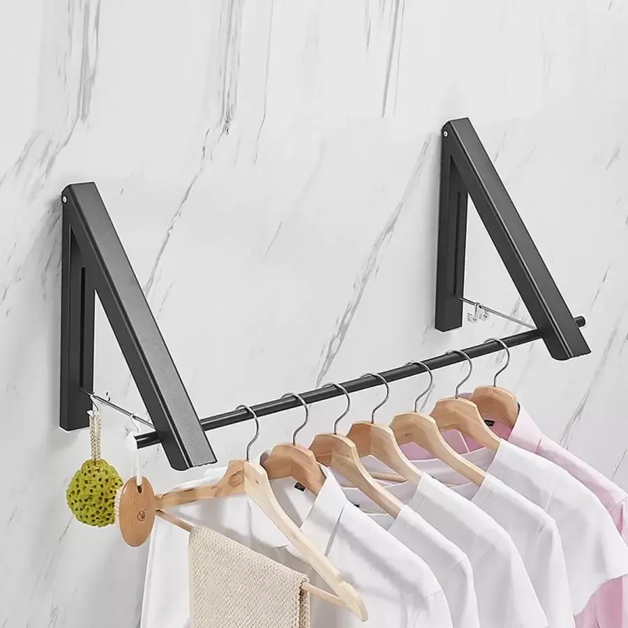 Zwarte Wandkapstok 40cm Kapstok Hangend Kledingrek Kleding Rek Opvouwbaar Inklapbaar