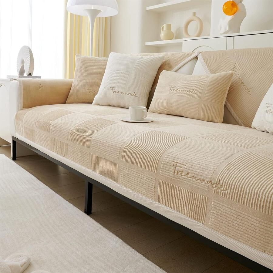 Andyou Bankhoes 90*90cm Verdikte bankhoes Eenvoudig en modern Geschikt voor alle seizoenen Antislip Lichtbruine kleur